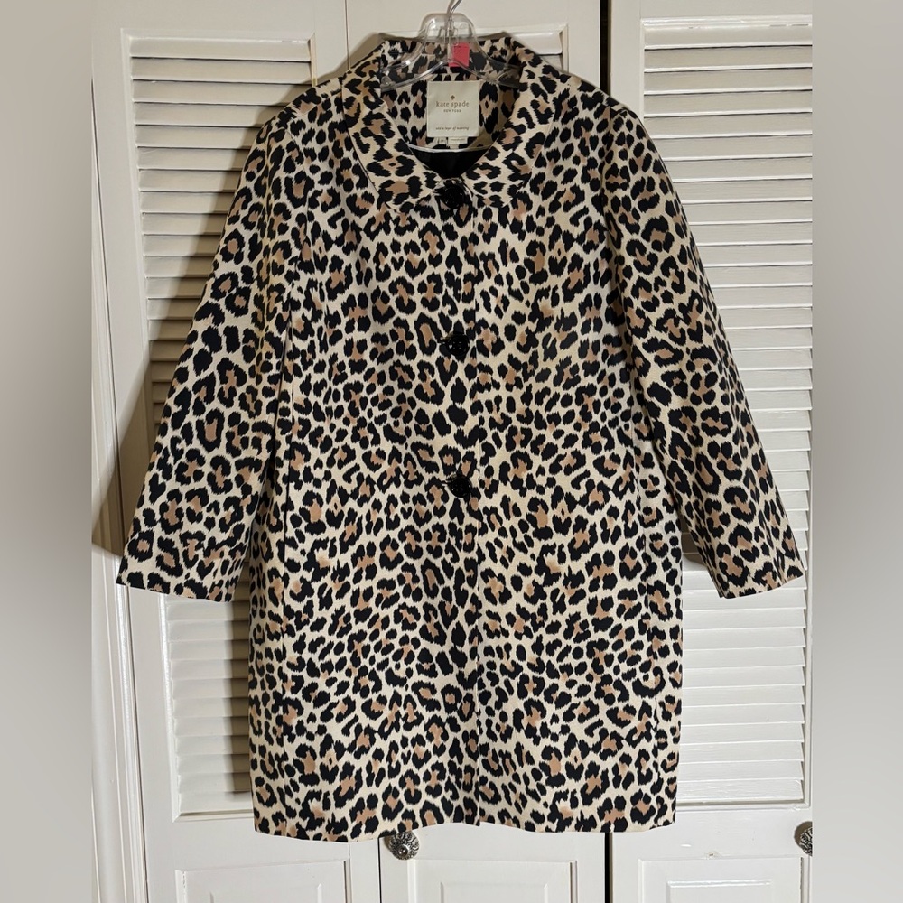 KATE SPADE silk blend LEOPARD coat TOPPER button front PLUS SIZED 14 - Picture 4 of 7